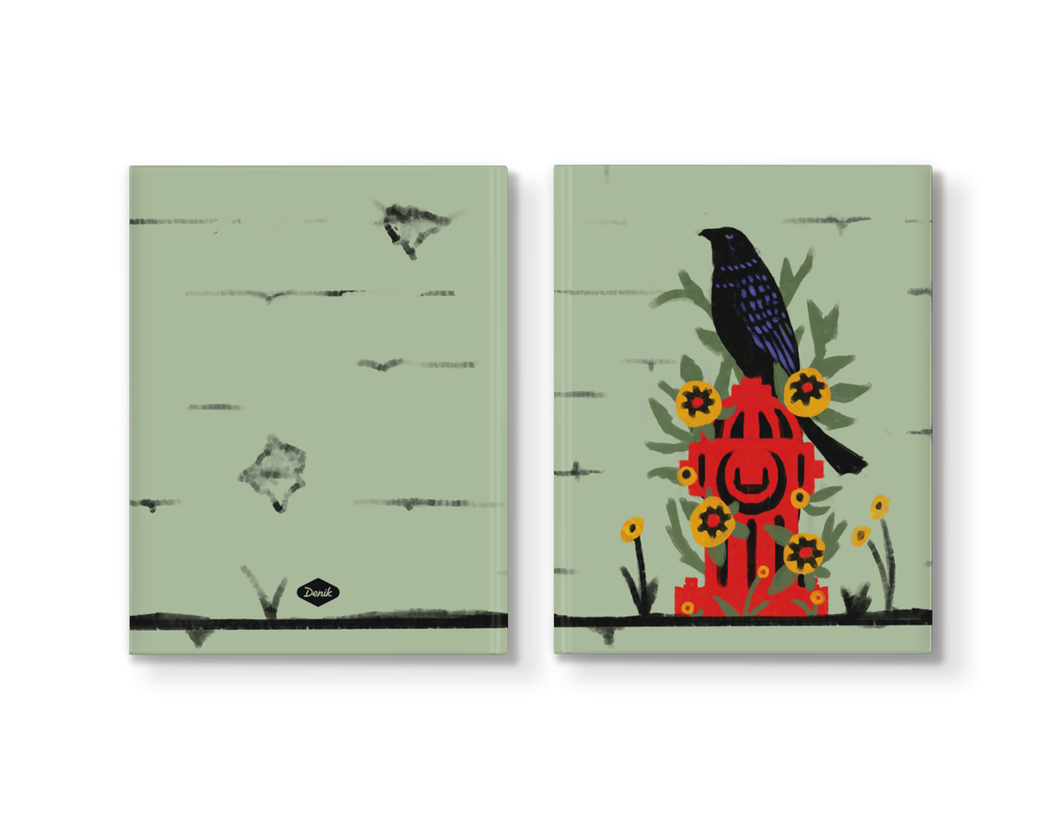 Bird On Hydrant Hardcover Notebook - Mixed Media
