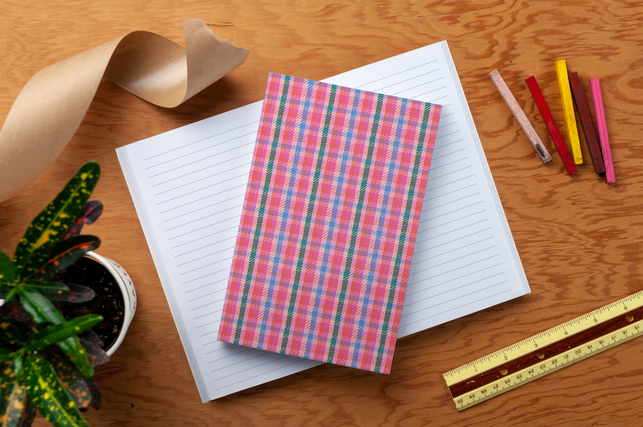Pink Plaid Layflat Classic Notebook