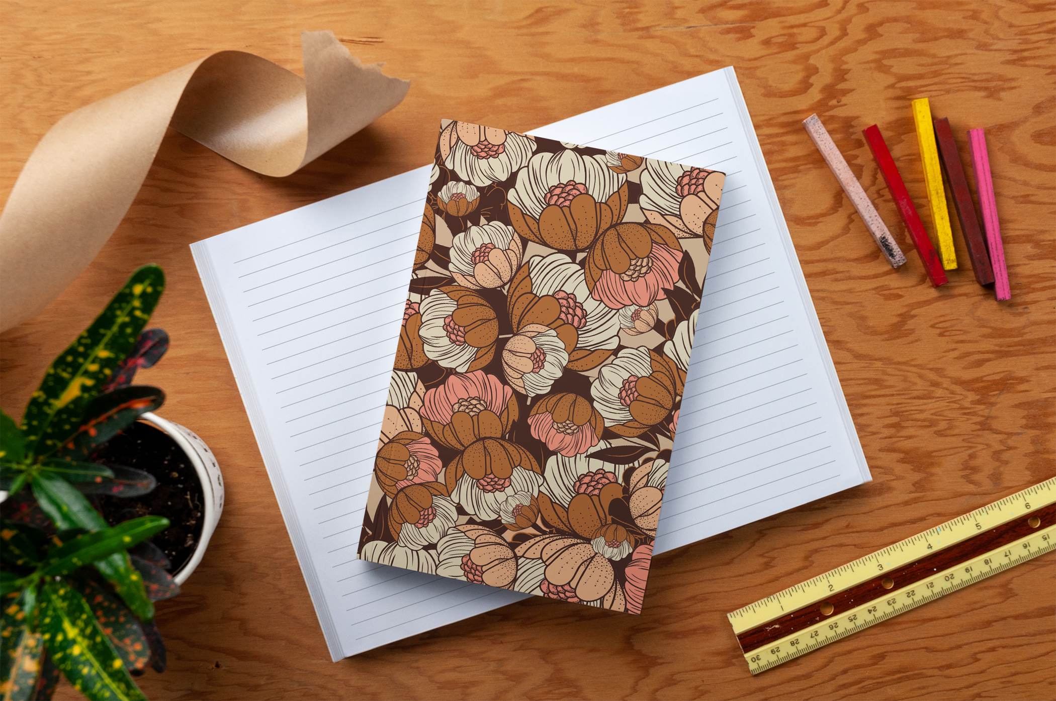 Rustic Notebook Large Rustic Blossoms Classic Layflat Notebook | Denik