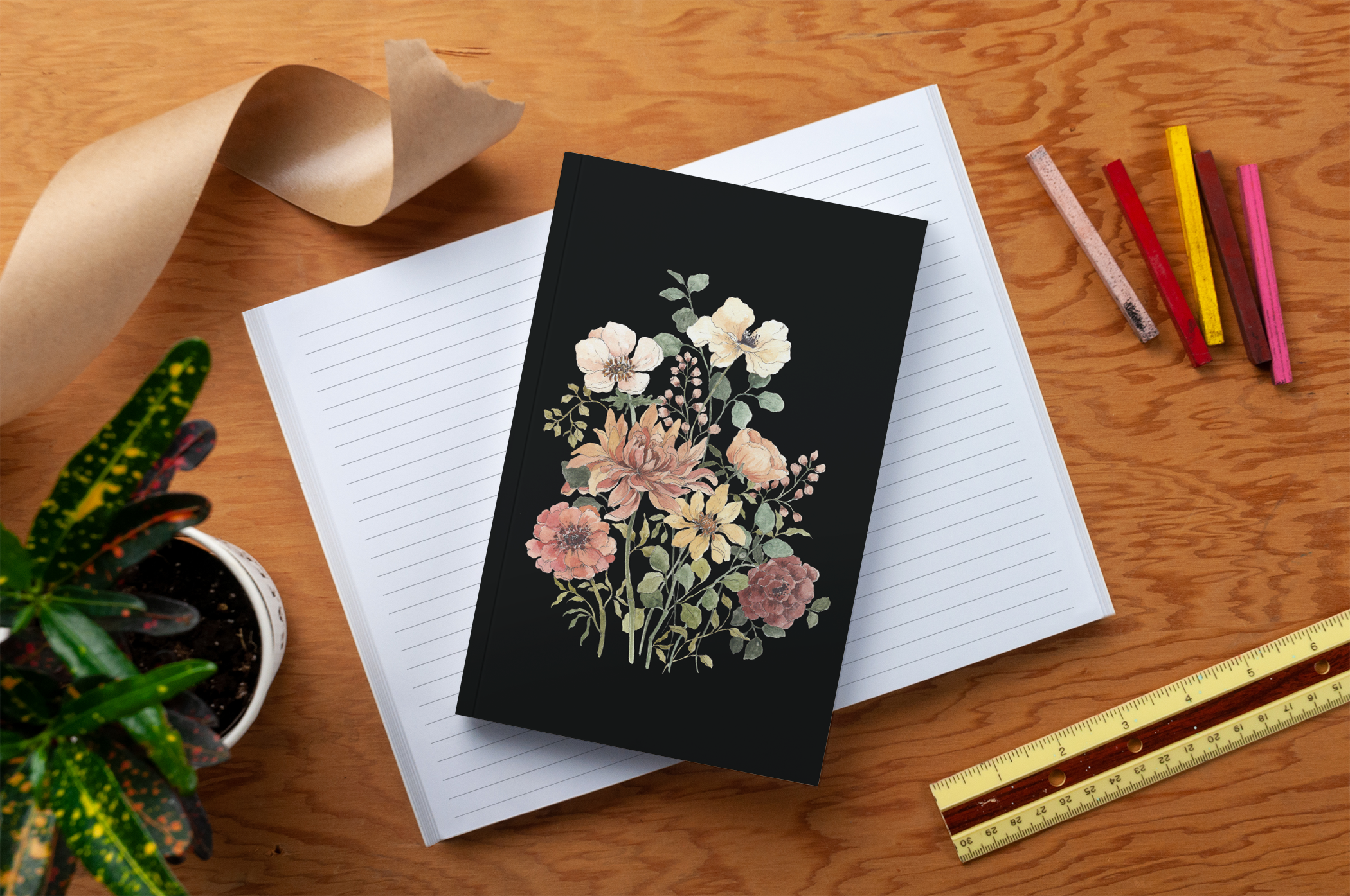 Flowers Dark Notebook