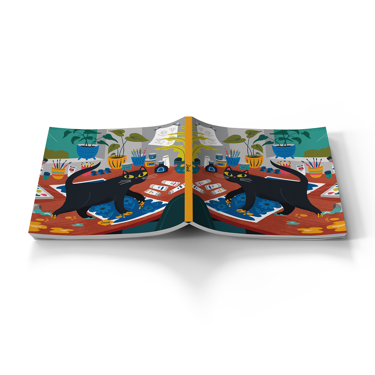 Art Cat Medium Layflat Notebook - Mixed Media