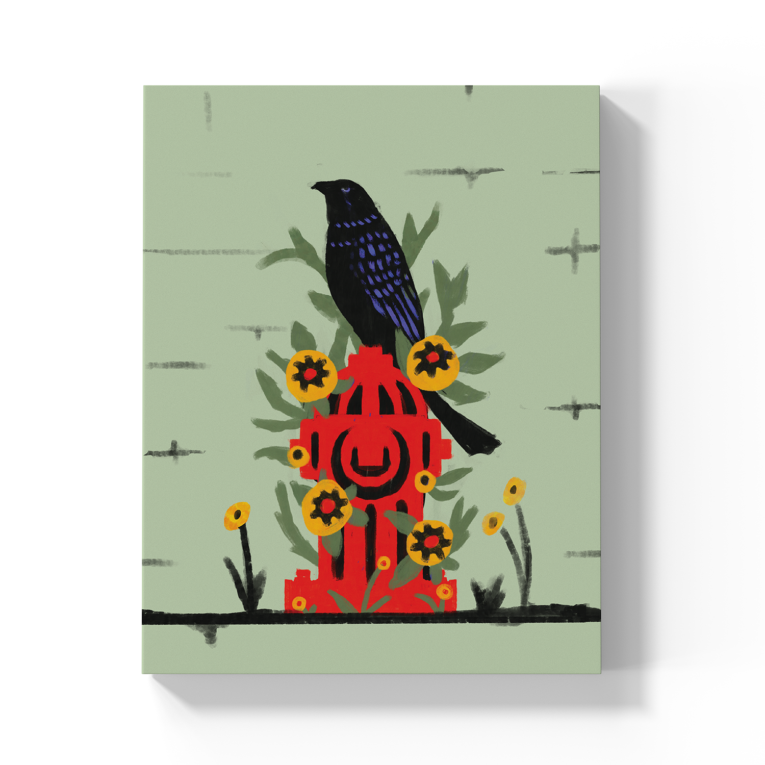 Bird On Hydrant Medium Layflat Notebook - Mixed Media