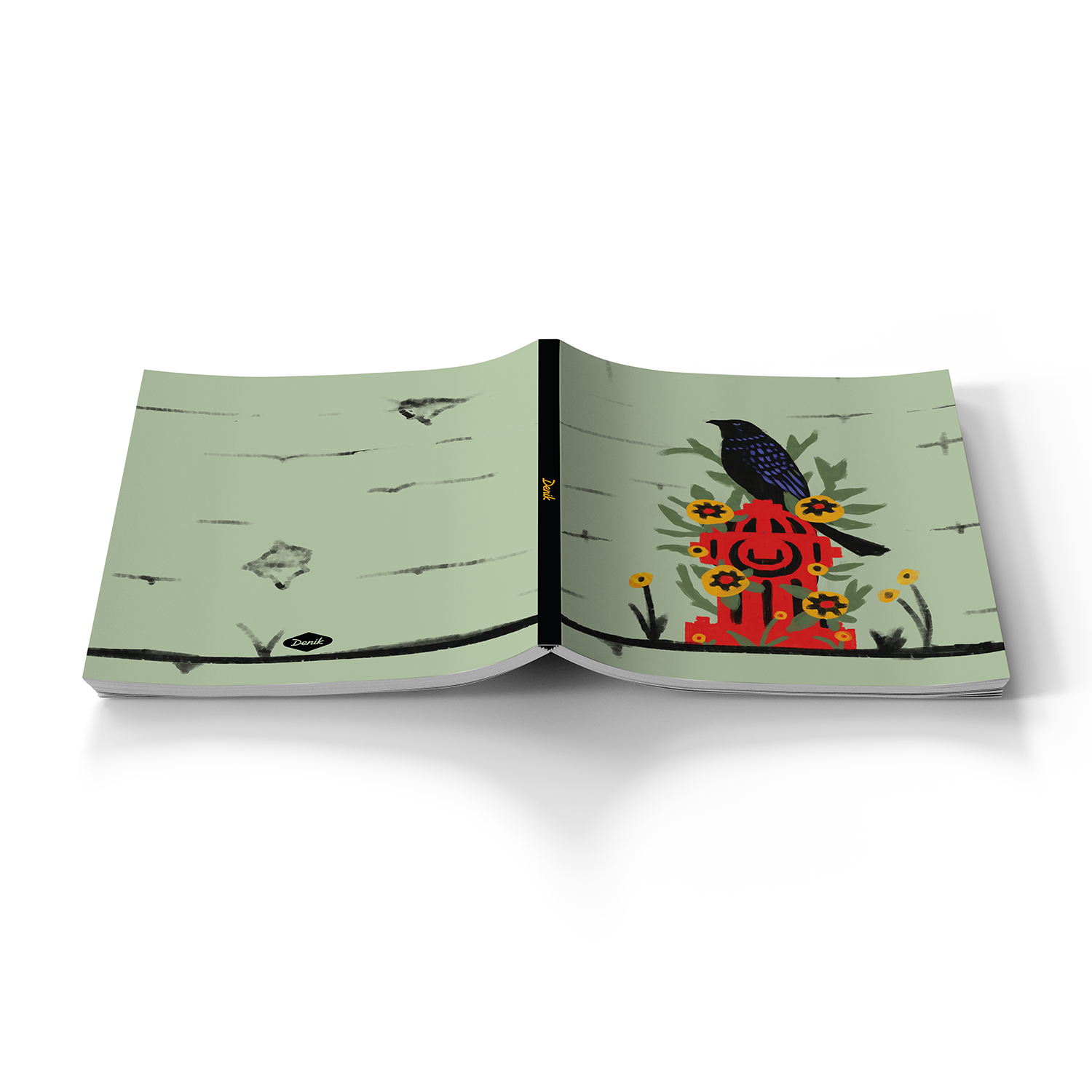 Bird On Hydrant Medium Layflat Notebook - Mixed Media
