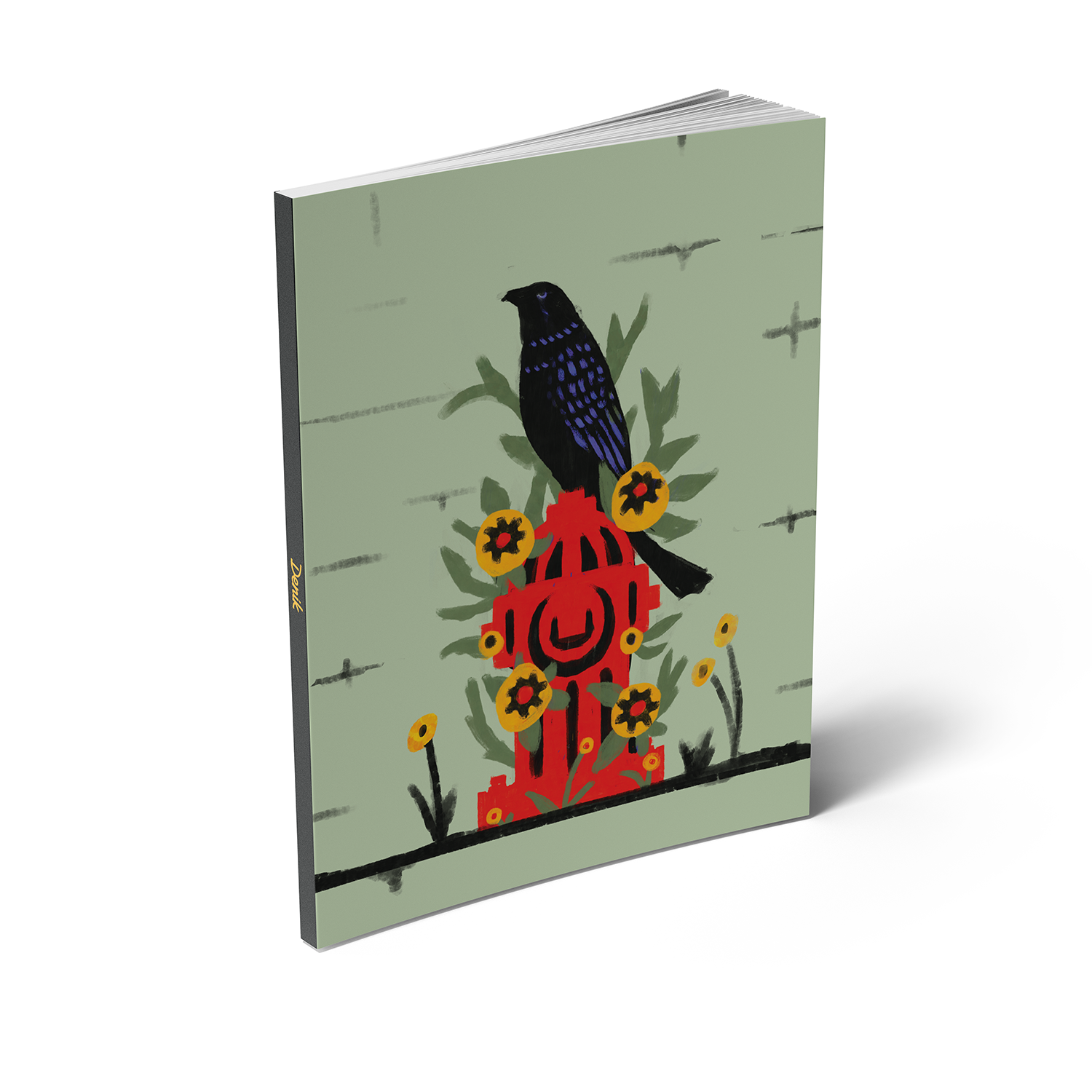 Bird On Hydrant Medium Layflat Notebook - Mixed Media