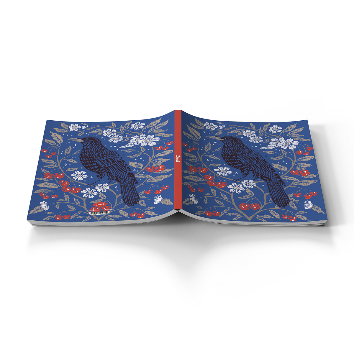 Crow and Cherries Medium Layflat Notebook - Mixed Media