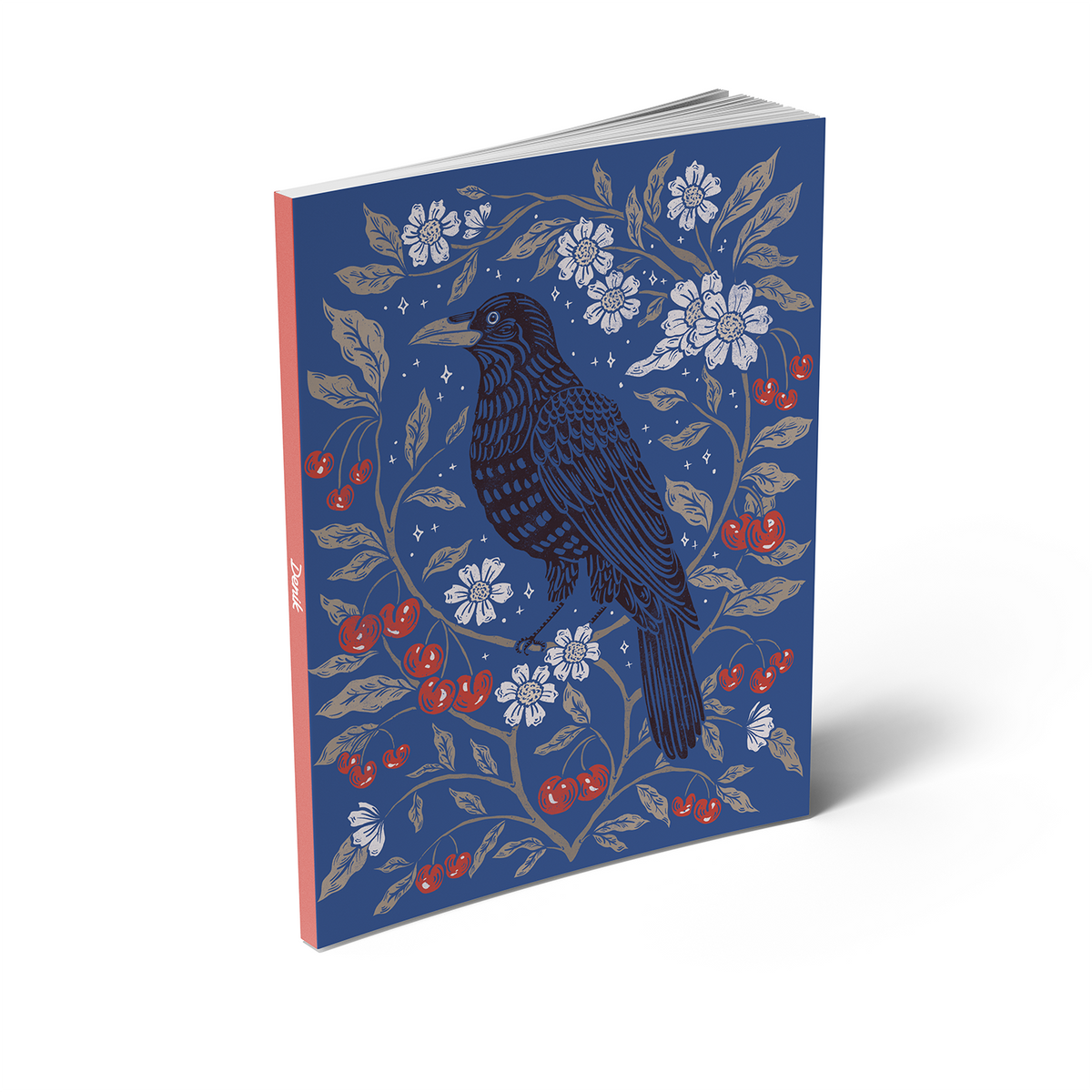 Crow and Cherries Medium Layflat Notebook - Mixed Media